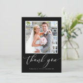 BRUILOFT DANK U foto moderne kalligrafie zwart Bedankkaart (Staand voorkant)