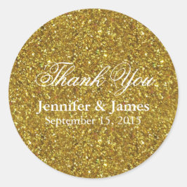 Bruiloft Dank u Glitter Gouden Sticker. Ronde Sticker