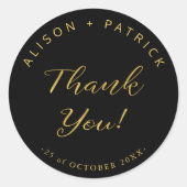 Bruiloft dank u goud zwart elegant ronde sticker (Voorkant)