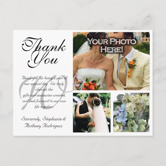 Bruiloft dank u kaart 3 Afbeeldingen aangepaste fo (Voorkant)