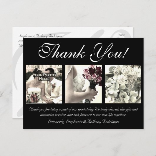  bruiloft dank u kaart 3 foto's (Voorkant / Achterkant)
