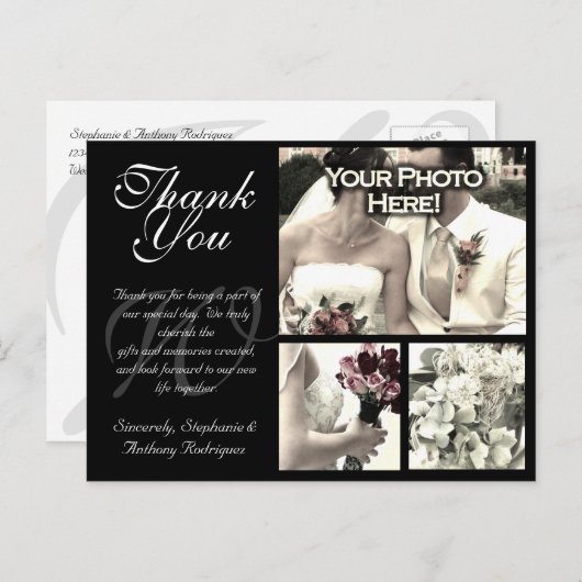  bruiloft dank u kaart 3 foto's (Voorkant / Achterkant)