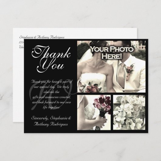  bruiloft dank u kaart 3 foto's b (Voorkant / Achterkant)