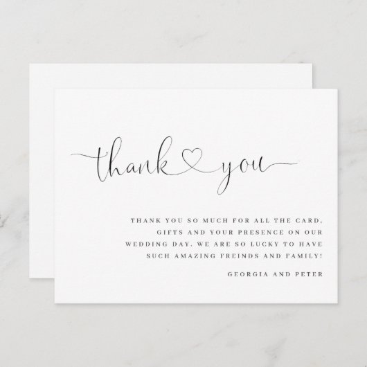 Bruiloft dank u kaart bericht hart dank u (Voorkant / Achterkant)