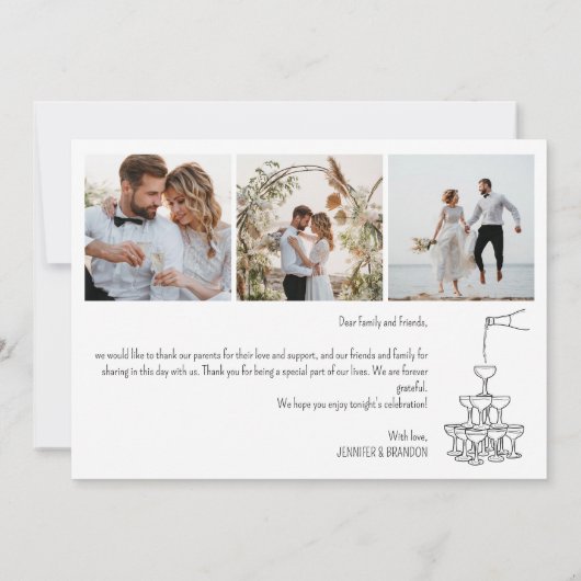 Bruiloft dank u kaart Champagne toren (Achterkant)