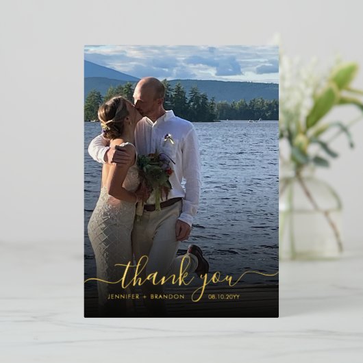 Bruiloft Dank u kaart Classy Gouden folie overlaye (Staand Voorkant)