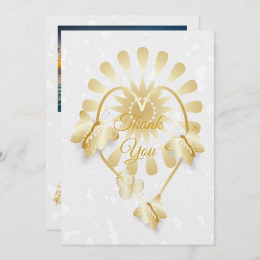 Bruiloft Dank u kaart Goud Bloemen Hart (Voorkant / Achterkant)