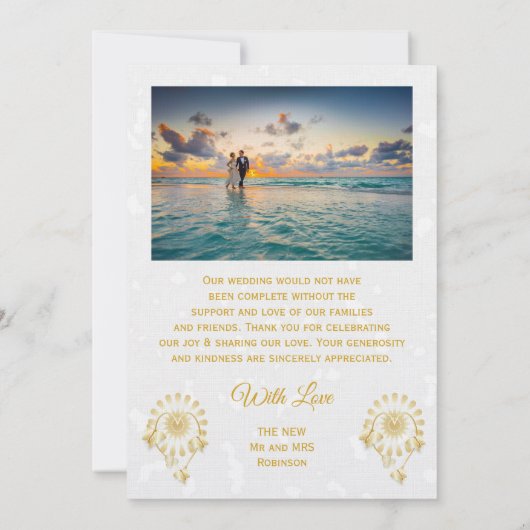 Bruiloft Dank u kaart Goud Bloemen Hart (Achterkant)