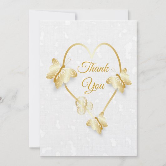 Bruiloft Dank u kaart Gouden Kleur Hart Vlinder (Voorkant)
