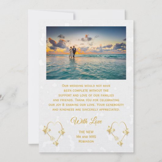 Bruiloft Dank u kaart Gouden Kleur Hart Vlinder (Achterkant)