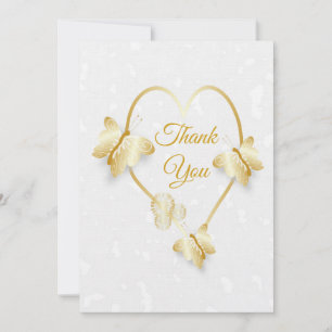 Bruiloft Dank u kaart Gouden Kleur Hart Vlinder