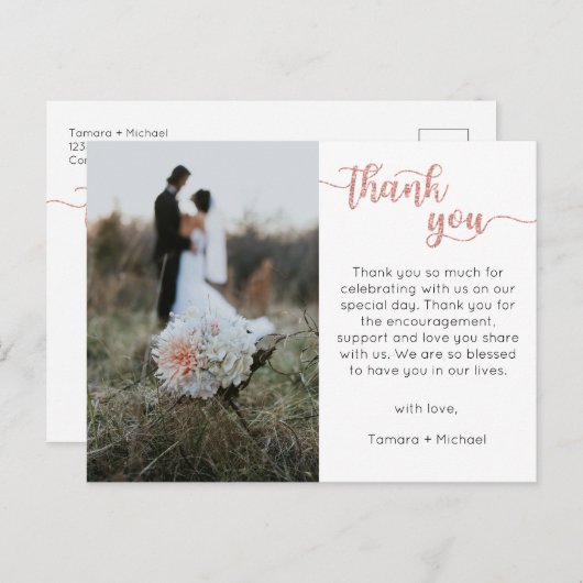 Bruiloft dank u kaart, modern script Briefkaart (Voorkant / Achterkant)