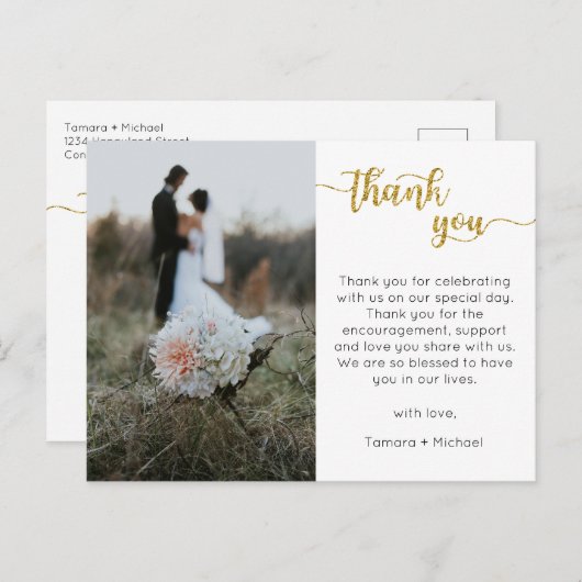 Bruiloft dank u kaart, modern script Briefkaart (Voorkant / Achterkant)