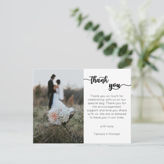 Bruiloft Dank u kaart, modern script Briefkaart (Staand voorkant)