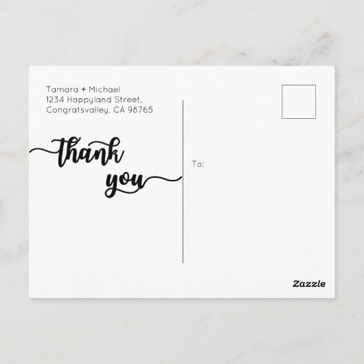 Bruiloft Dank u kaart, modern script Briefkaart (Achterkant)