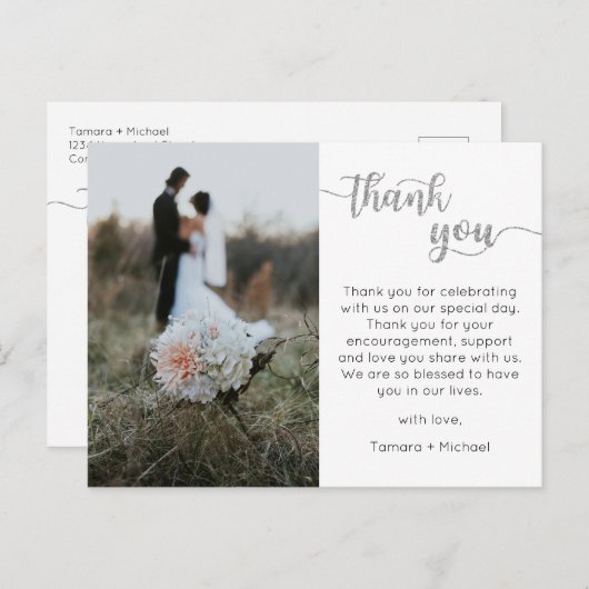 Bruiloft dank u kaart, modern script Briefkaart (Voorkant / Achterkant)