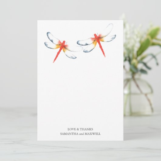 Bruiloft Dank u kaart rode libel (Staand voorkant)