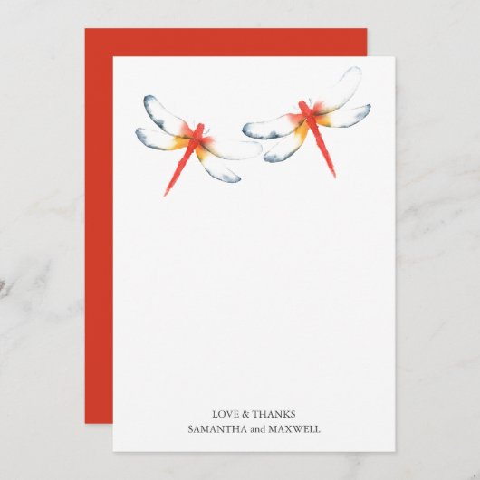 Bruiloft Dank u kaart rode libel (Voorkant / Achterkant)