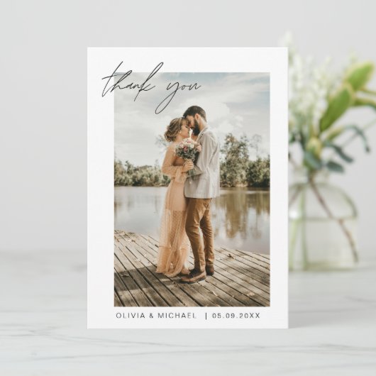 Bruiloft dank u kaarten foto minimalistisch (Staand voorkant)