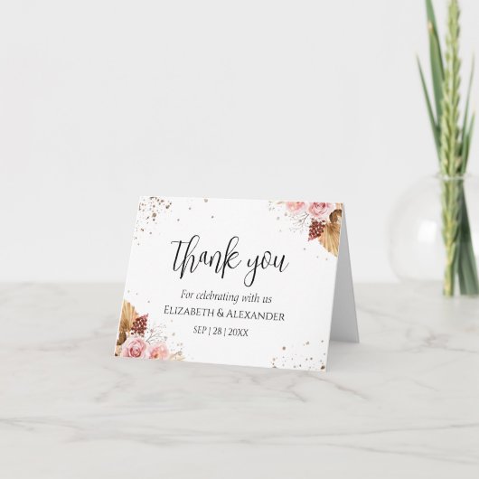 Bruiloft Dank u Kaarten | Waterverf Boho Glitter (Voorkant)