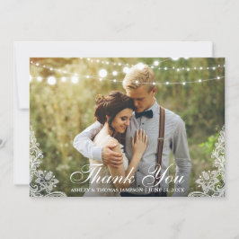 Bruiloft Dank u Kant en String Lights Foto Bedankkaart