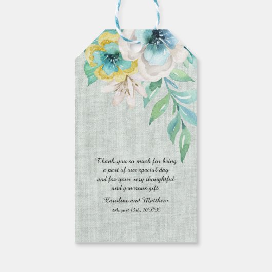 Bruiloft Dank u Mint Geel Bloemen Cadeaulabel (Achterkant)