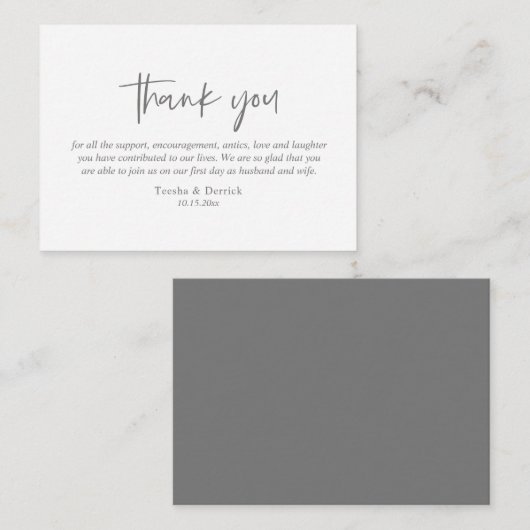 Bruiloft Dank u, Modern Eenvoudig Script Donker Gr Informatiekaartje (Voorkant / Achterkant)
