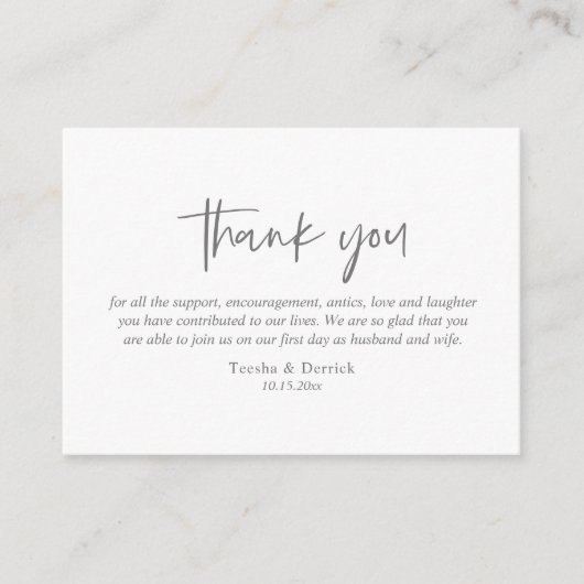 Bruiloft Dank u, Modern Eenvoudig Script Donker Gr Informatiekaartje (Voorkant)