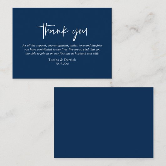Bruiloft Dank u, Modern Eenvoudig Script Marine Bl Informatiekaartje (Voorkant / Achterkant)