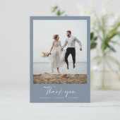 Bruiloft dank u moderne foto minimaal stoffig blau kaart (Staand voorkant)