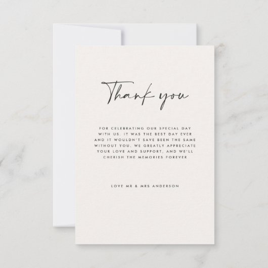 Bruiloft dank u moderne foto minimale script kaart (Achterkant)