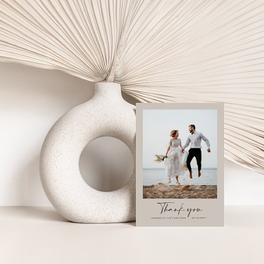 Bruiloft dank u moderne grijze foto minimale scrip kaart