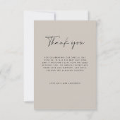Bruiloft dank u moderne grijze foto minimale scrip kaart (Achterkant)