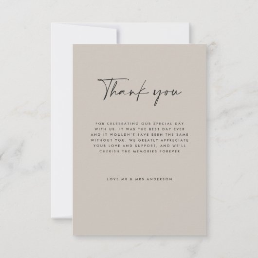 Bruiloft dank u moderne grijze foto minimale scrip kaart (Achterkant)