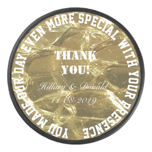 Bruiloft Dank u Namen Paar Datum Gouden Bruid Hockey Puck (Voorkant)