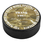 Bruiloft Dank u Namen Paar Datum Gouden Bruid Hockey Puck (3/4)