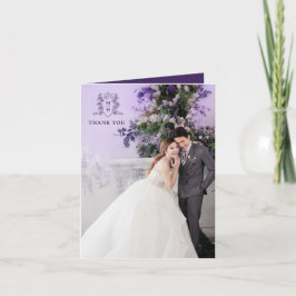 Bruiloft dank u paarse foto kroon monogram bedankkaart