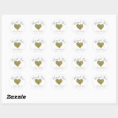 Bruiloft DANK U ronde sticker met gouden hart (Vel)