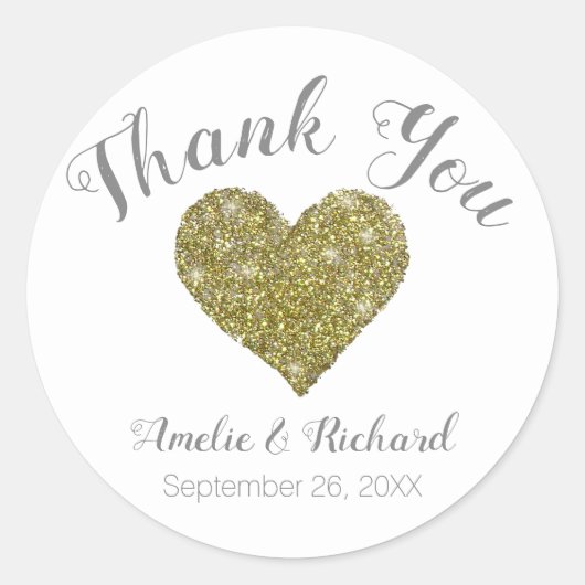 Bruiloft DANK U ronde sticker met gouden hart (Voorkant)