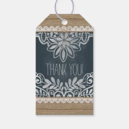 Bruiloft Dank u Rustieke Burlap Lace krijtbord Cadeaulabel
