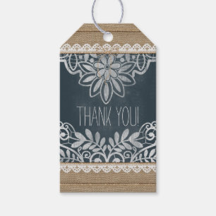 Bruiloft Dank u Rustieke Burlap Lace krijtbord Cadeaulabel