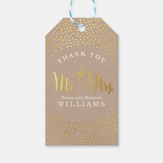 BRUILOFT DANK U rustieke gouden confetti spot kraf Cadeaulabel (Voorkant)