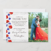 Bruiloft dank u rustieke rode klaproos 4-foto kaar kaart (Voorkant)