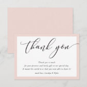 BRUILOFT DANK U schattige elegante zwarte blush ro Bedankkaart (Voorkant / Achterkant)