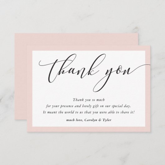 BRUILOFT DANK U schattige elegante zwarte blush ro Bedankkaart (Voorkant / Achterkant)