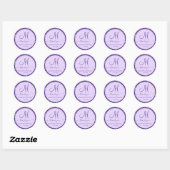 Bruiloft Dank u Script Monogram Paarse Glitter Ronde Sticker (Vel)
