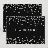 Bruiloft Dank u Silver Glitter Confetti Zwart Bedankkaart (Voorkant / Achterkant)