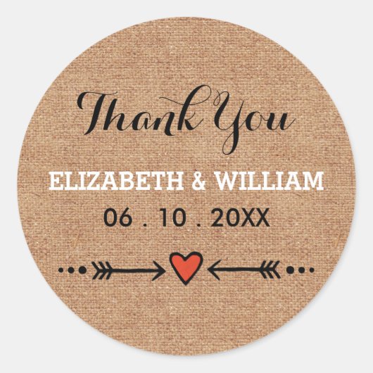Bruiloft Dank U Sticker Roze Sweethearts Arrows (Voorkant)