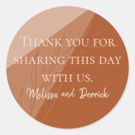 Bruiloft Dank u Terra Cotta Script Ronde Sticker