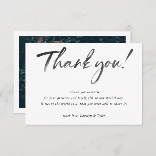 BRUILOFT DANK U zwarte inkt kalligrafie foto Bedankkaart (Voorkant / Achterkant)